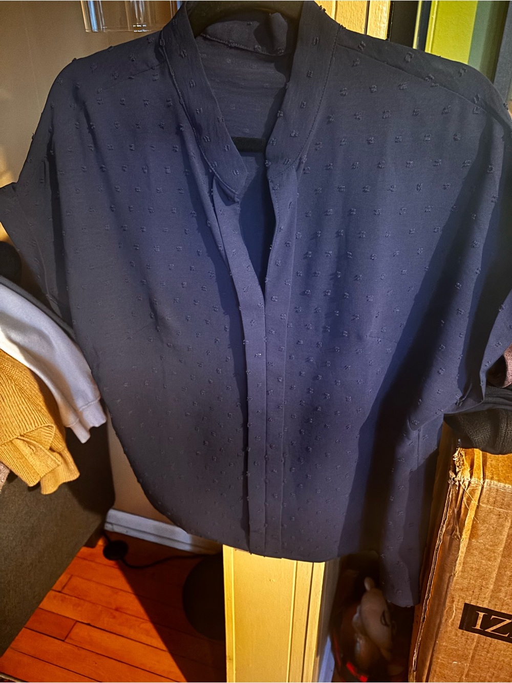 Women’s Navy Textured Short-Sleeve Shirt